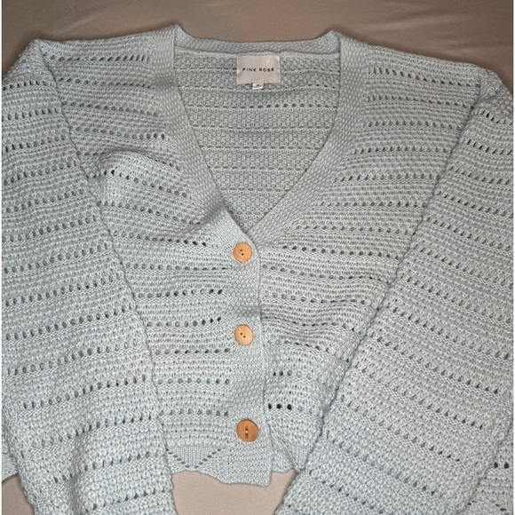 Pink Rose Light Blue Knit Sweater Size Medium - Picture 2 of 9